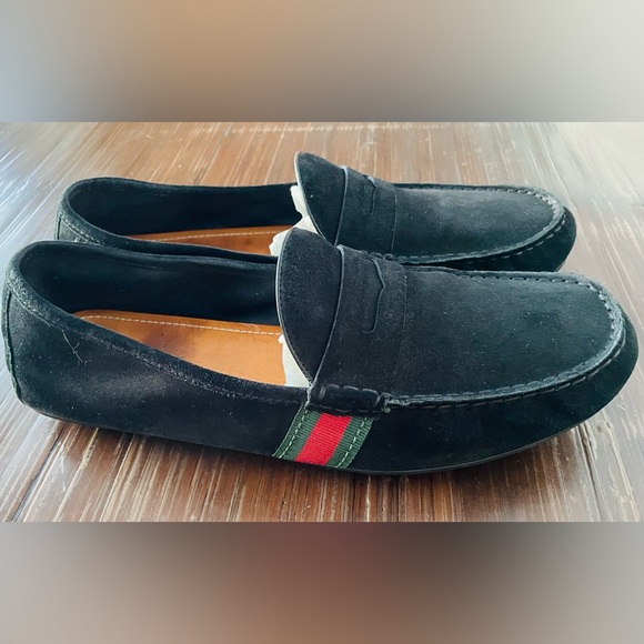 Gucci Shoes Gucci Suede Black Gucci Loafers With Red And Green